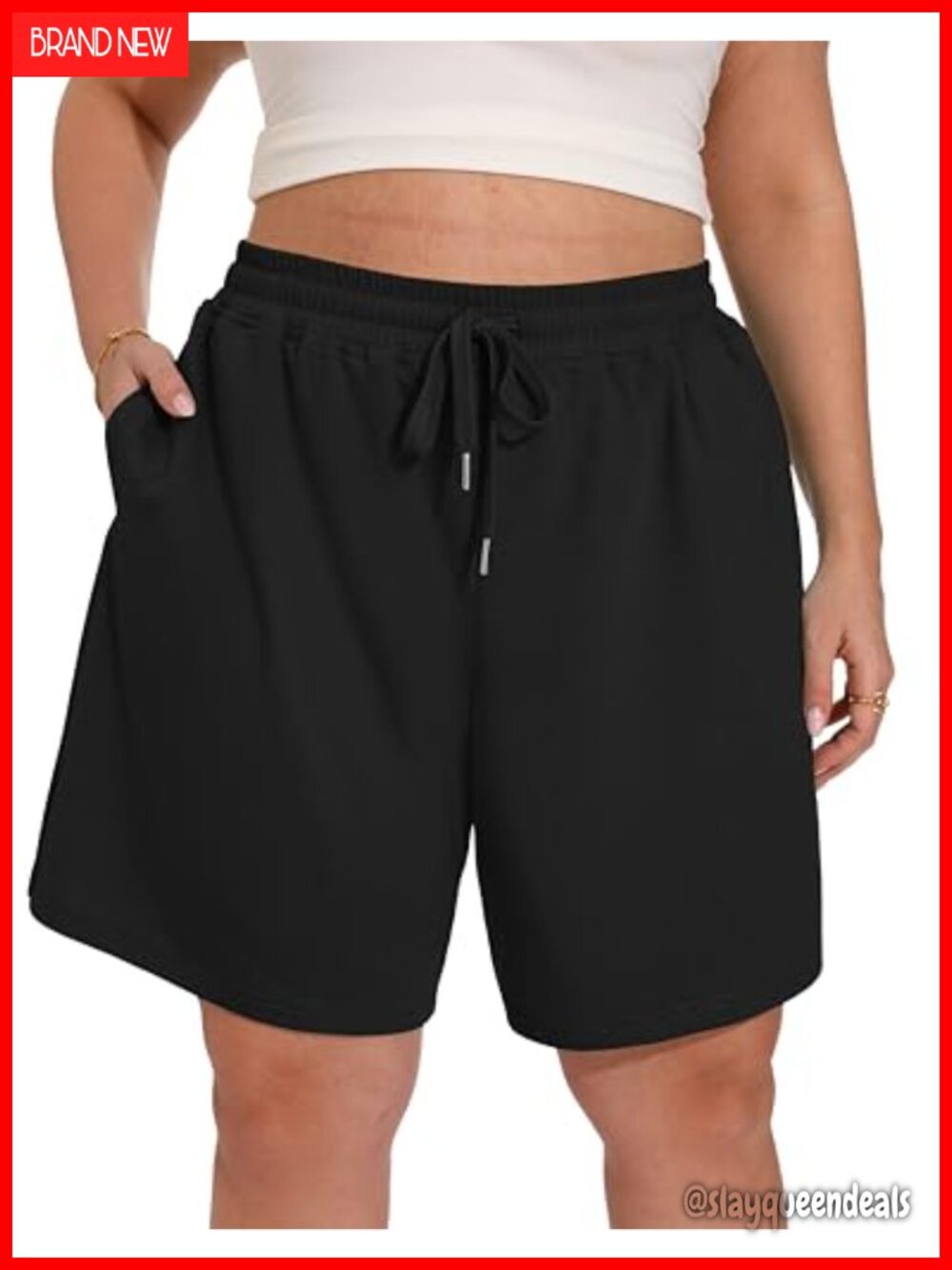 Plus Size Bermuda Shorts 8 Inch Inseam High Waisted Sweat Shorts with Pockets